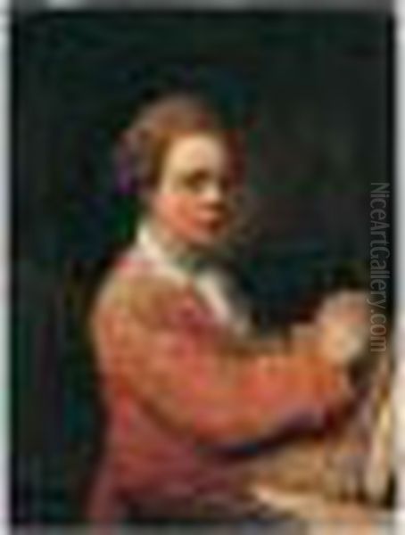Portrait Of An Artist In His Studio, Holding A Portfolio Of Drawings - view 1