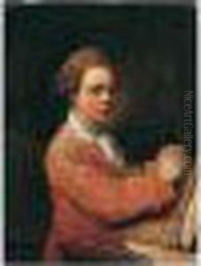 Portrait Of An Artist In His Studio, Holding A Portfolio Of Drawings by Pierre-Alexandre Wille