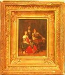 Interior Genre Scene With Figures In 19th Century Continental Dress by Florent Willems