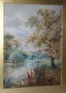 A Dinghy Moored Up In A River Landscape