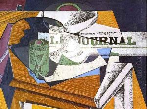 Fruit Bowl, Book and Newspaper by Juan Gris