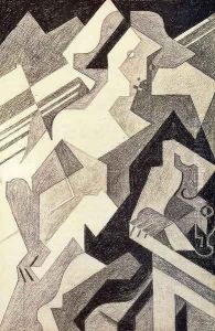 Harlequin at Table by Juan Gris