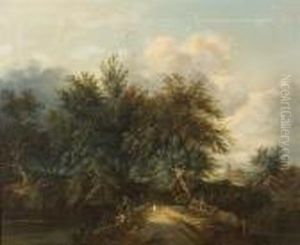A Wooded Landscape With Anglers