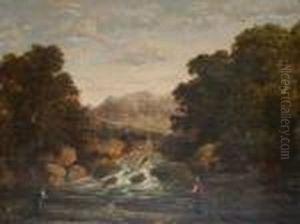 Two Fishermen By A Wooded River
