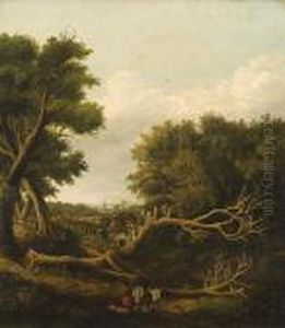 Figures Before A Fallen Tree In Alandscape