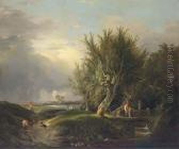 Boys Fishing By A Stream - view 1