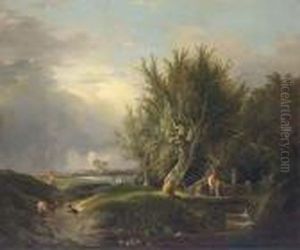 Boys Fishing By A Stream