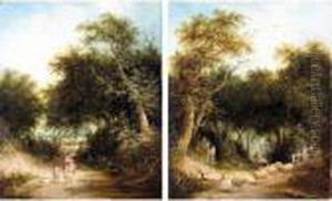Mother And Child On A Woodland Path; Driving Sheep Through A Gate