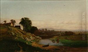 New England River Landscape With Cows And Sheep by Frederick Dickinson Williams