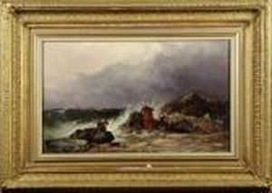 Kustbild Med Stormande Hav Och Figurer by George Augustus Williams
