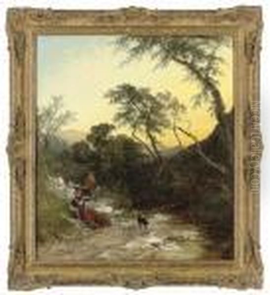 Figures Resting Beside A Stream - view 1