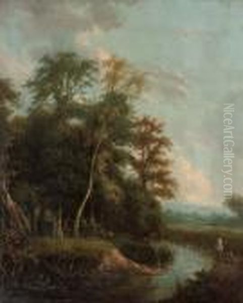 Anglers On A River Bank In An Evening Landscape - view 1