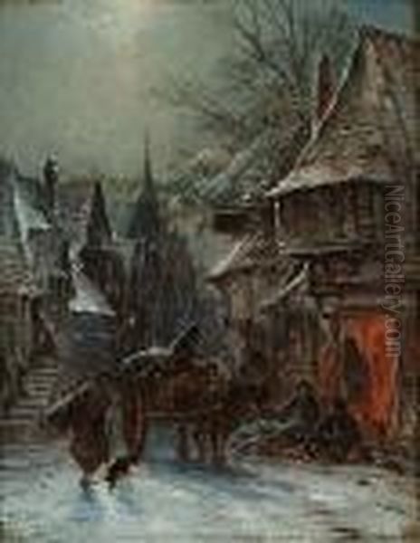 A Moonlit Winter Street Scene - view 1