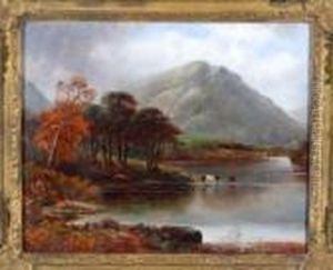 Highland Cattle By The Shore Of A Loch by Graham Williams