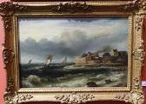 Fishing Boats In A Squall Off A Coastline by Harry Williams