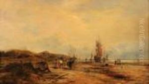 Extensive Coastal Scene With Fisher Folk And Boats