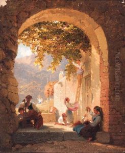 The Grape Pickers; And Figures In An Extensive Landscape by Penry Williams