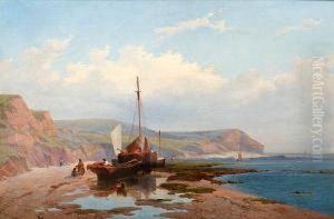 Coastal Scene With Beached Fishing Boat by William Williams