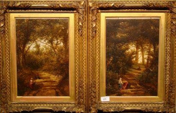 Two Woodland Scenes With Stepped Pathway And Female Figures - view 1
