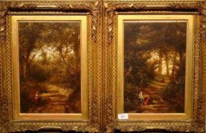 Two Woodland Scenes With Stepped Pathway And Female Figures by William Williams