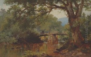 A Figure On A Wooden Bridge Over A Devon River