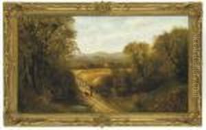 A Shepherd Herding His Flock Along A Rural Path by John Williamson