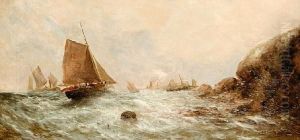 Sailing Off A Rocky Coastline by William Harry Williamson