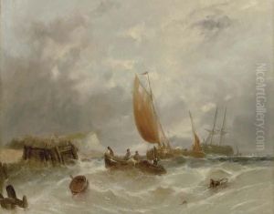 Fishing Boats Off A Jetty by William Harry Williamson