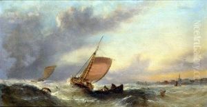 Sailing Barges In A Squall Off The Pier by William Harry Williamson