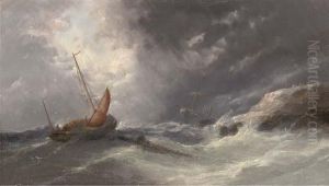 A Fishing Lugger In An Onshore Breeze With A Wreck Beyond