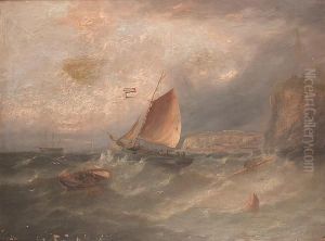 Fishing Boats Clearing Dover Harbour In Rough Weather by William Harry Williamson