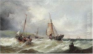 Fishing Boats In Stormy Seas by William Harry Williamson