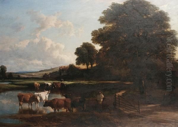 Drover With Cattle Watering - view 1