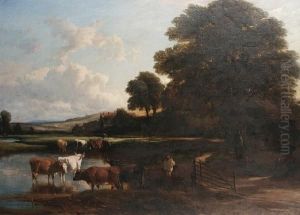 Drover With Cattle Watering by Henry Brittan Willis, R.W.S.