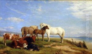 Castle And Horses, Resting Beside A Beach Castle And Horses, Resting Beside A Beach