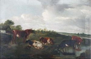 Cattle Grazing Before A River Landscape Cattle Grazing Before A River Landscape