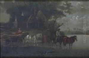 Untitled Scene With Horse Drawn Carriage by Henry Brittan Willis, R.W.S.