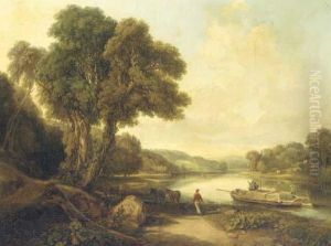 Figures Towing The Barge Pennsylvania Upstream In A Riverlandscape