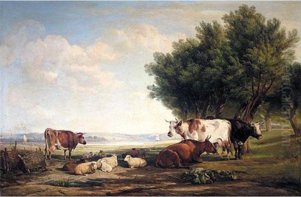 Cattle And Sheep In A River Landscape - view 1