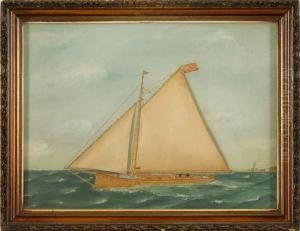 Catboat Off A Coast by Thomas Willis
