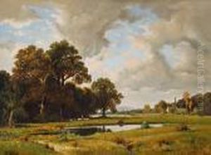 Landschaft Mit Schafer Am Weiher