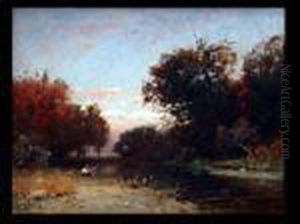 Angler In Einer Flusslandschaft Angler In Einer Flusslandschaft