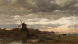 Dutch Landscapewith Harbour by Ludwig Willroider