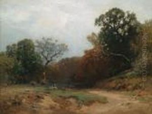 Flock Of Sheep In A Forest Clearing