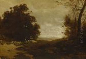 Schafer Mit Herde In Herbstlicher Baumlandschaft. by Ludwig Willroider