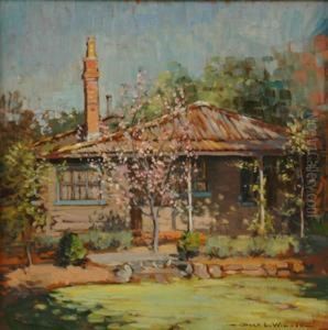 Cottage With Spring Blossoms by Dora Lynnell Wilson