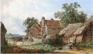 Farmstead With Cart And Figures Before