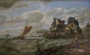 A Fresh And Breezy Day On The French Coast Signed With Initials
