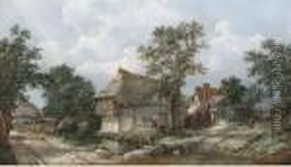 Figures Before A Cottage, Near Hemingstone - view 1