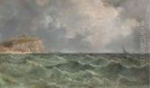 Sailing Off A Coast With A Lighthouse by John James Wilson